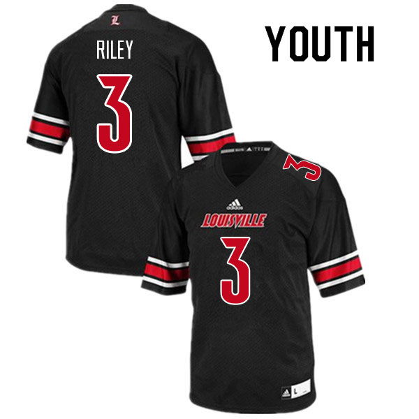 Youth #3 Quincy Riley Louisville Cardinals College Football Jerseys Sale-Black - Click Image to Close